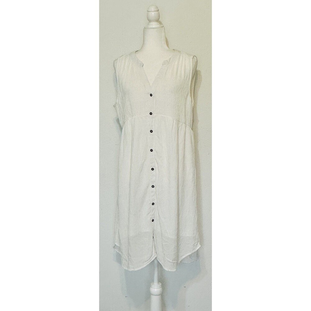 NWT Knox Rose Size M White Gauzy Lined Button Up Midi Dress Minimalist Staple